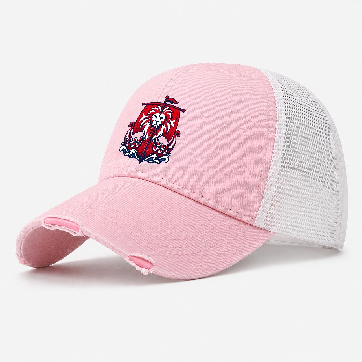 Norway Minimal Emblem Country Logos Washed Trucker Hat – Light Pink