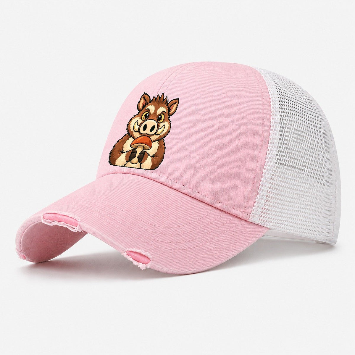 Boar Got There First Foraging And Mycology Washed Trucker Hat – Light Pink