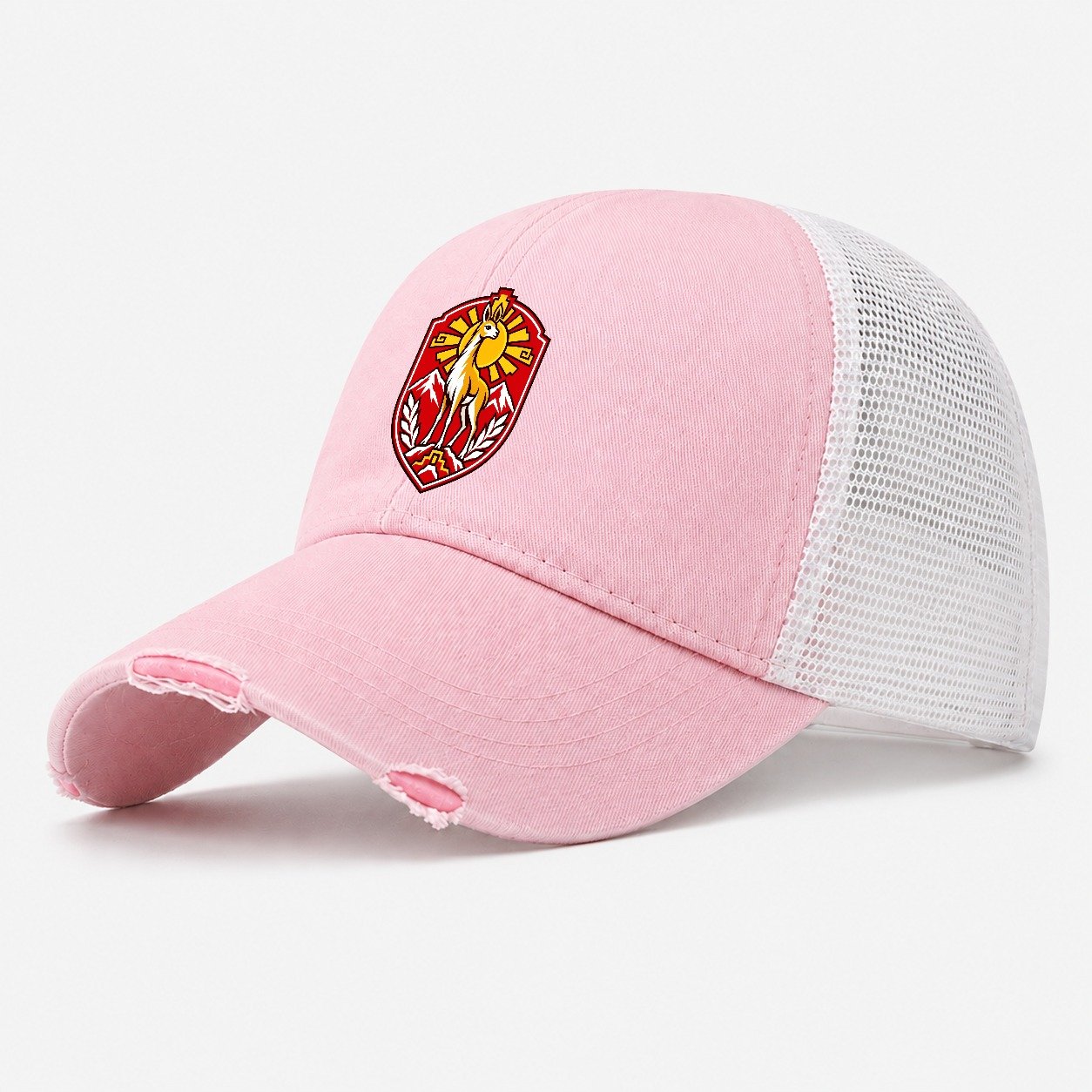 Peru Minimal Emblem Country Logos Washed Trucker Hat – Light Pink