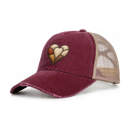 The Patchwork Heart Sewing And Quilting Women's Ponytail Trucker Hat – Burgundy Khaki