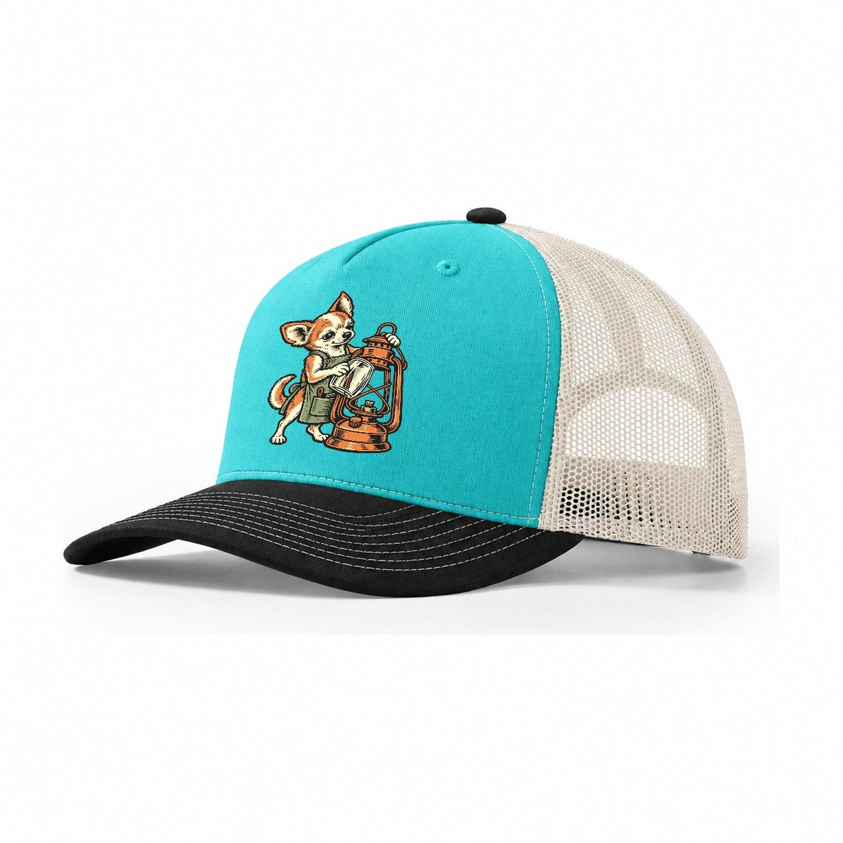 Chihuahua Lantern Mender Sundown Familiars Trucker Hat – Aqua Black White
