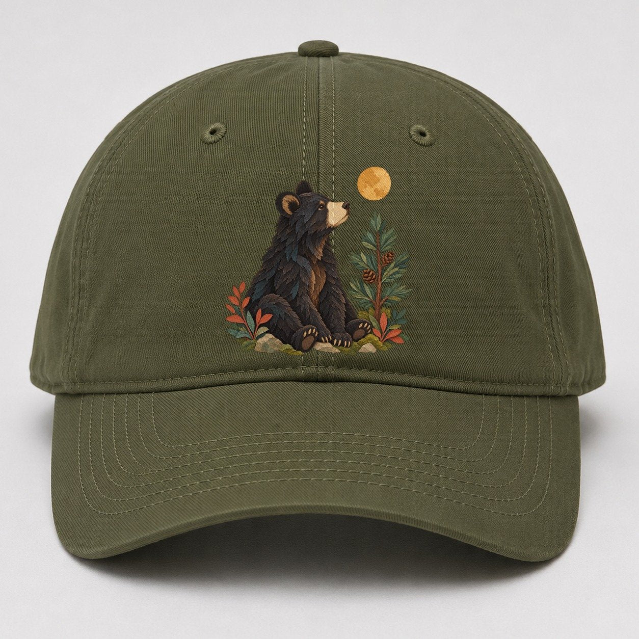 Small Bear Pine Moon Gentle Wild Baseball Cap – Army Green