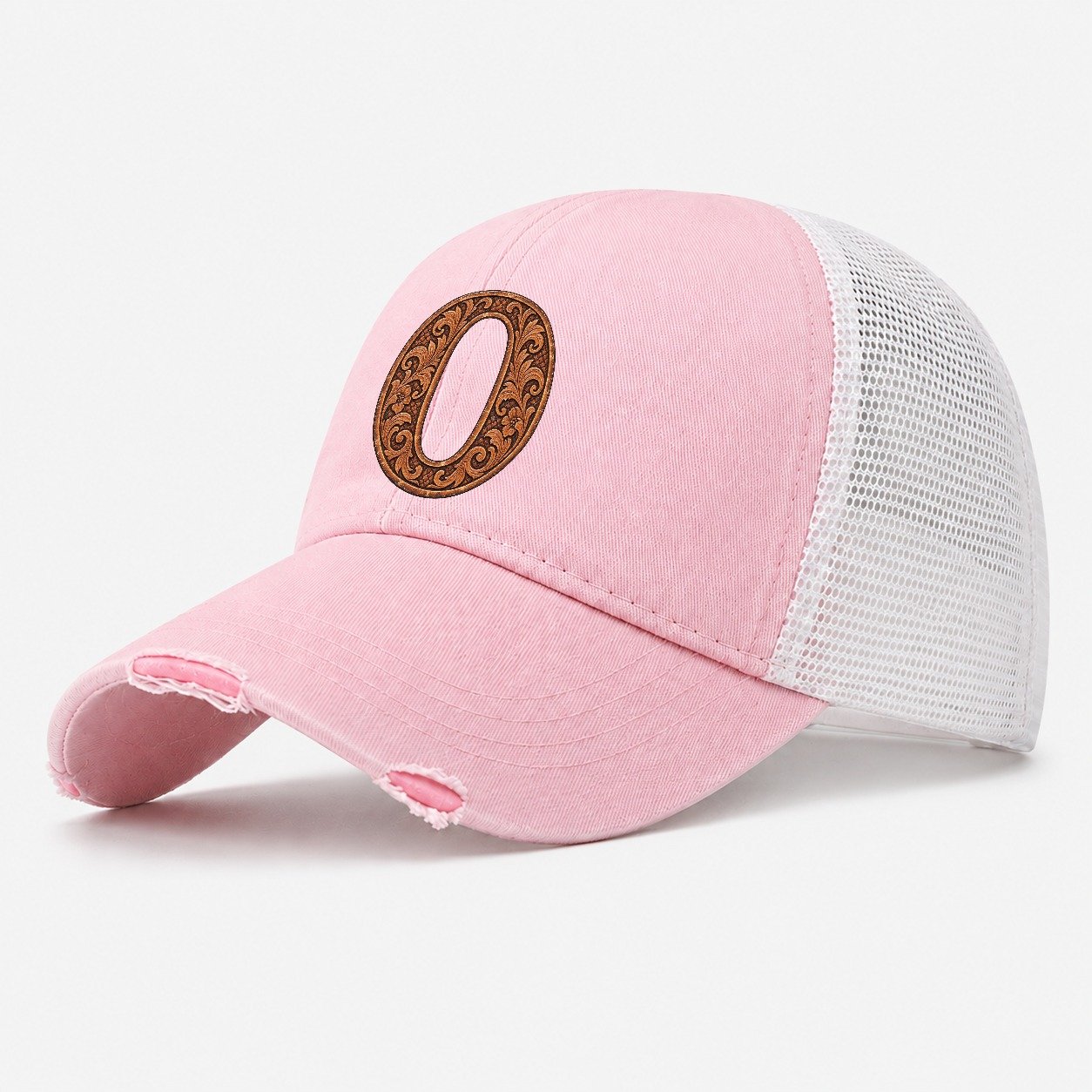 Tooled Leather O Monogram Washed Trucker Hat – Light Pink