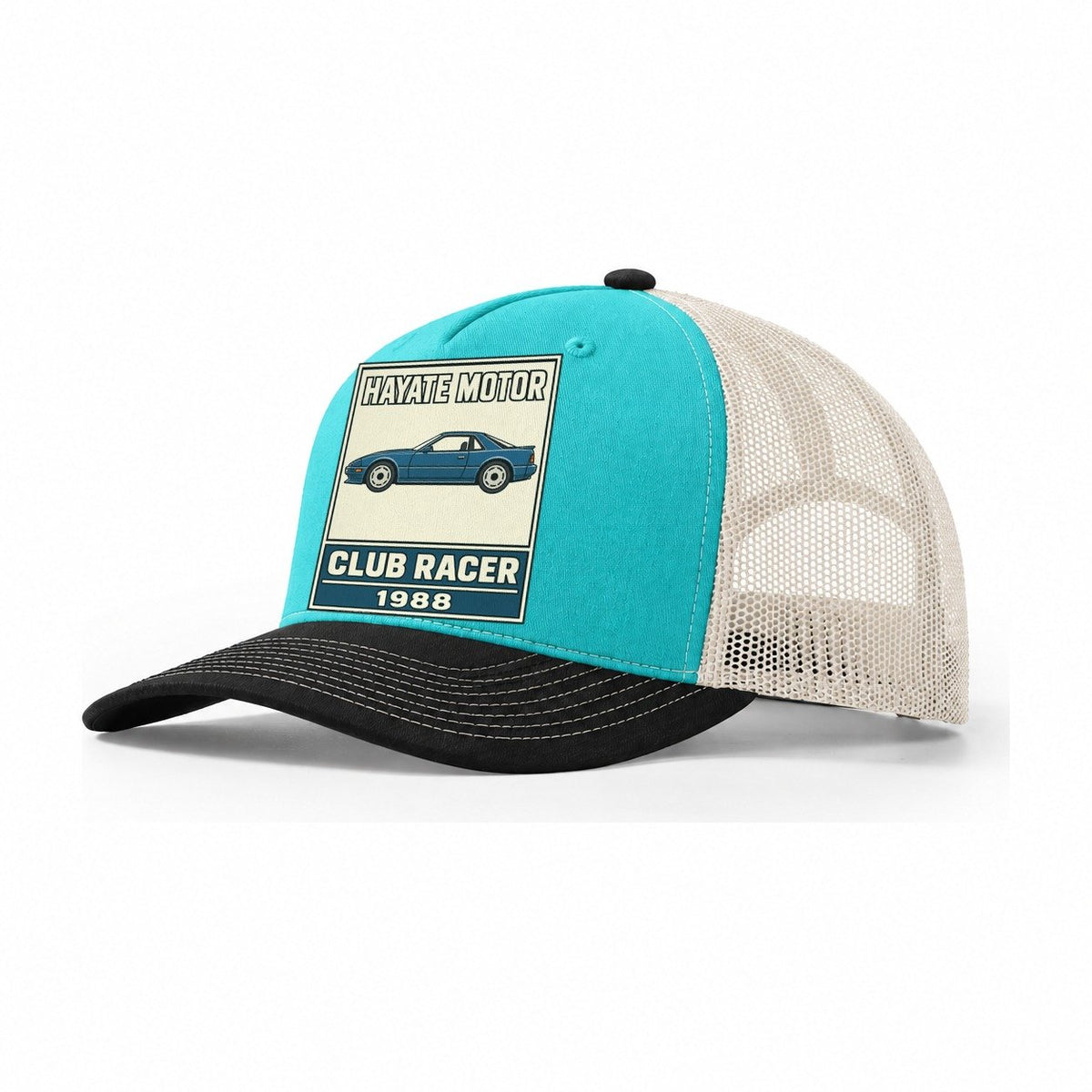 Hayabusa Club Racer Showa Speed Plates Trucker Hat – Aqua Black White