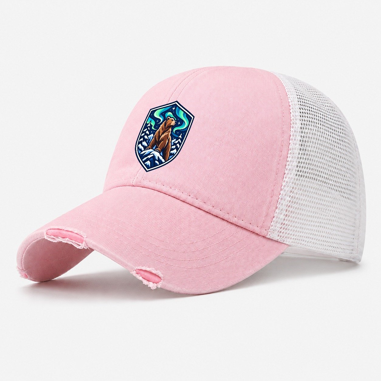 Finland Minimal Emblem Country Logos Washed Trucker Hat – Light Pink