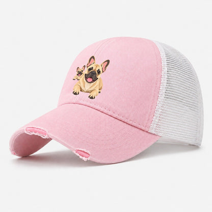 Cut-Paper Collage French Bulldog Lying Down Washed Trucker Hat – Light Pink