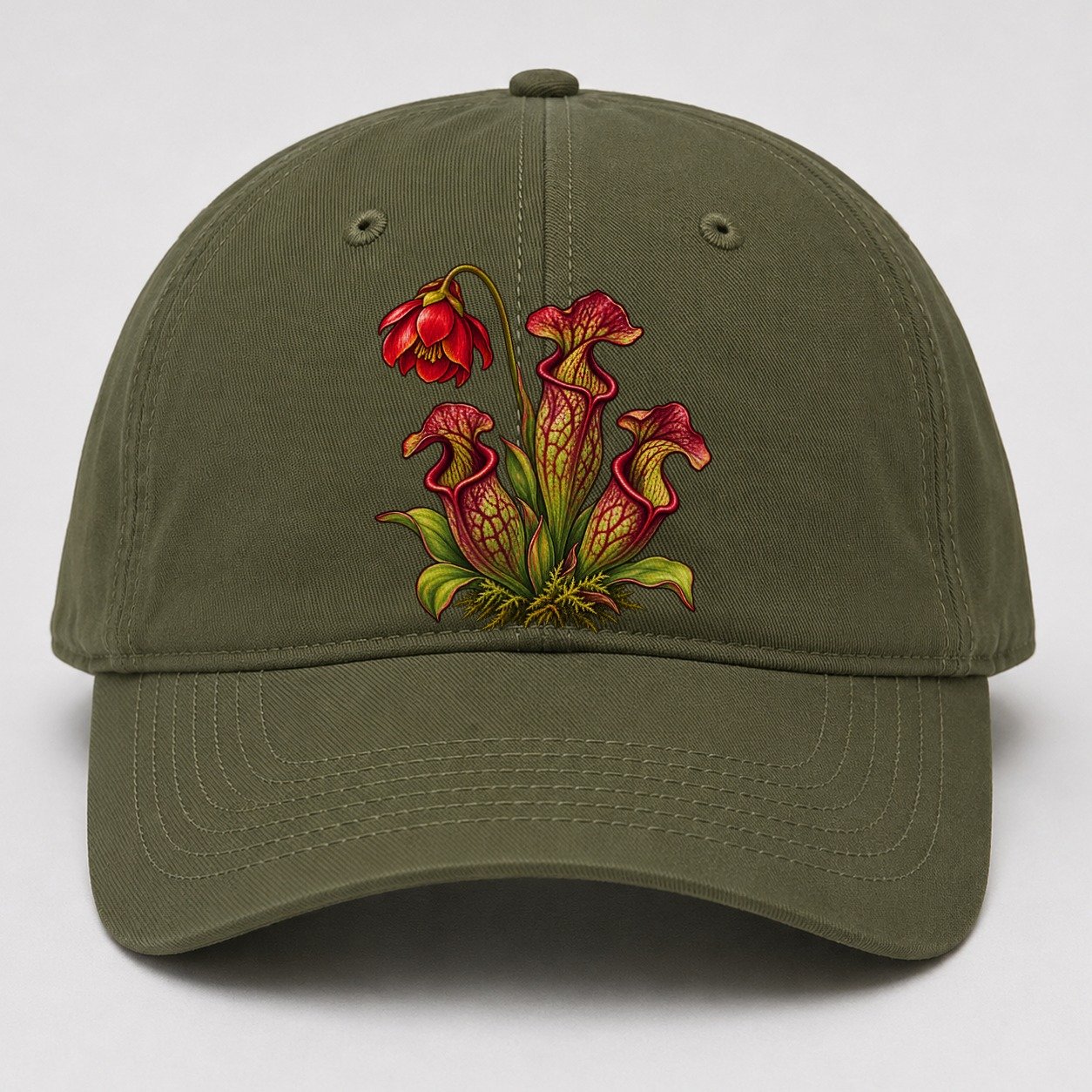 Newfoundland And Labrador Purple Pitcher Plant Canada Cultural Icons Baseball Cap – Army Green