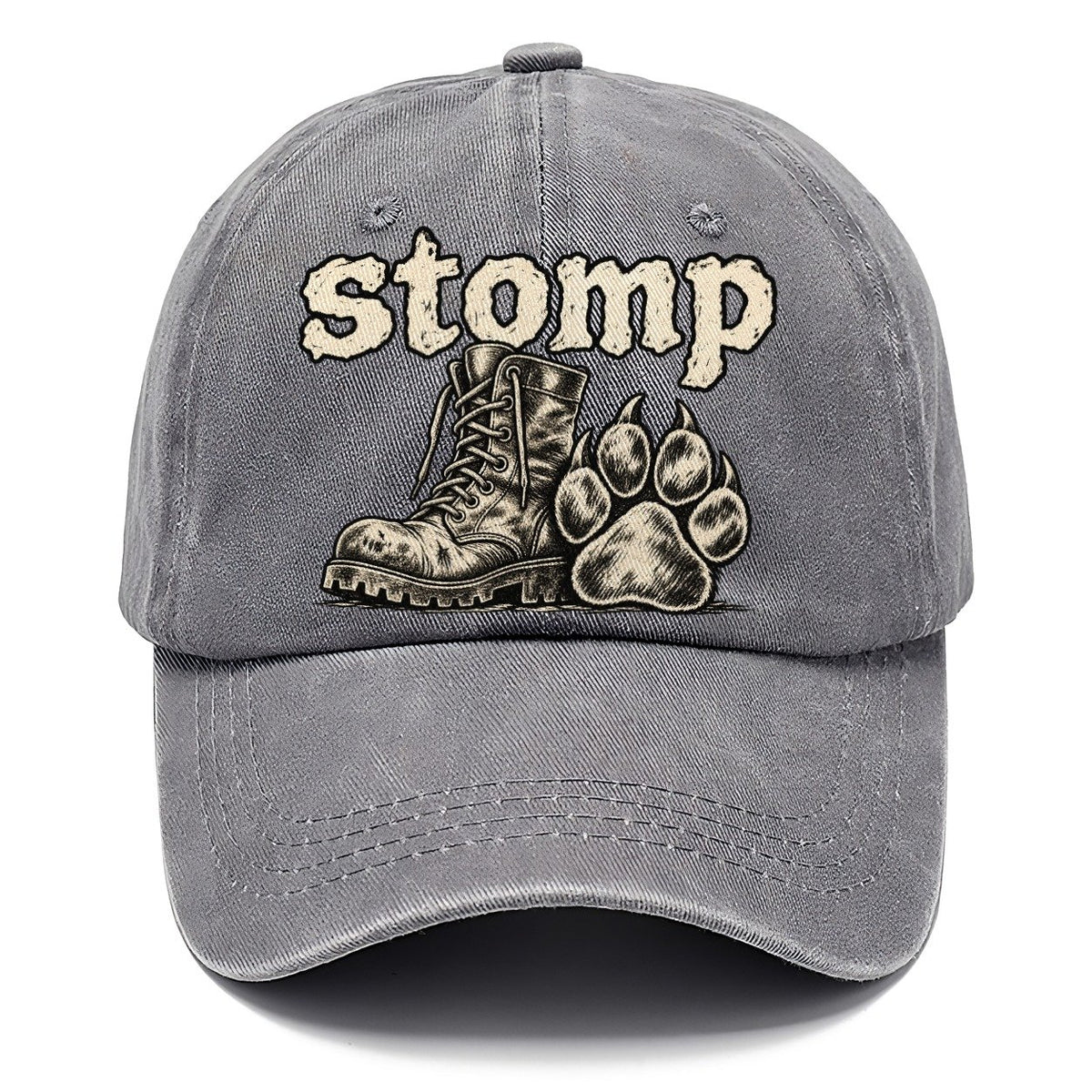A Battered Lace Up Boot Beside One Large Dog Paw Print Bark For Me Classic Cap – Urban Haze