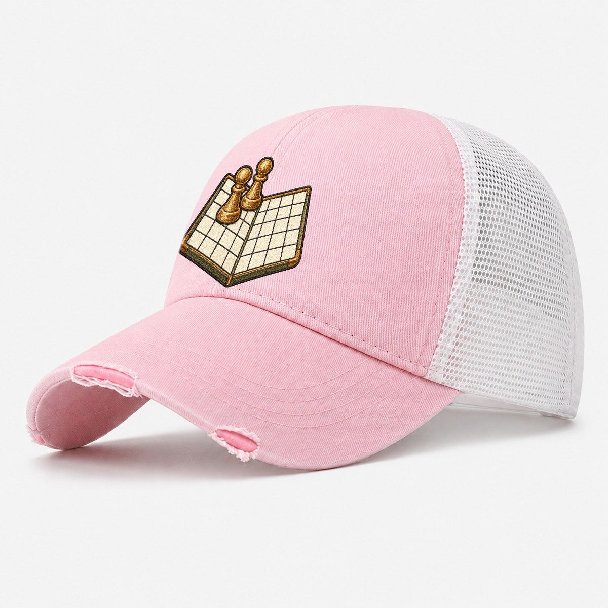 Open Folded Board With Two Pawns Board Games Washed Trucker Hat – Light Pink