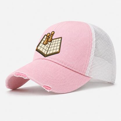 Open Folded Board With Two Pawns Board Games Washed Trucker Hat – Light Pink