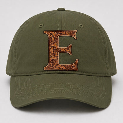 Tooled Leather E Monogram Baseball Cap – Army Green