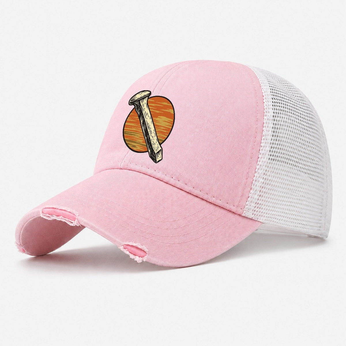 Sunset Rail Spike Sundown Familiars Washed Trucker Hat – Light Pink