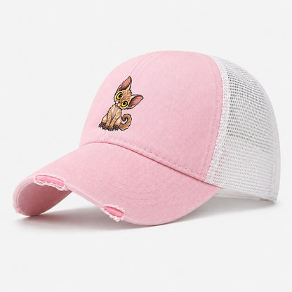 Devon Rex Head Tilt Peeking Cats Washed Trucker Hat – Light Pink