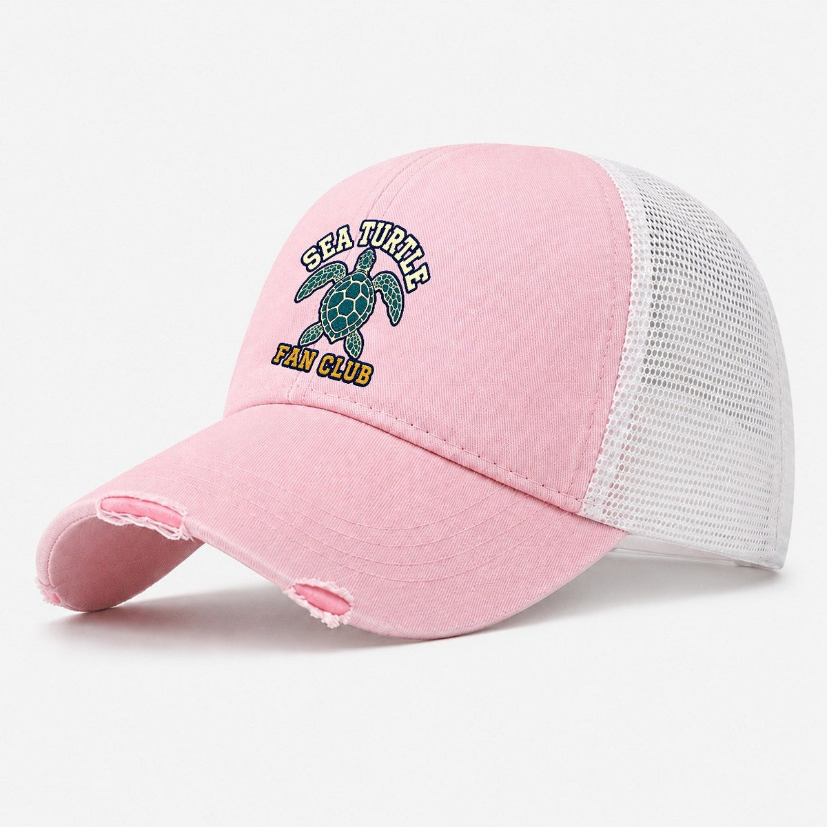 Sea Turtle Fan Club Washed Trucker Hat – Light Pink