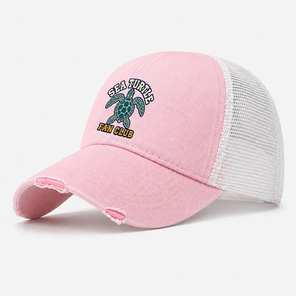 Sea Turtle Fan Club Washed Trucker Hat – Light Pink