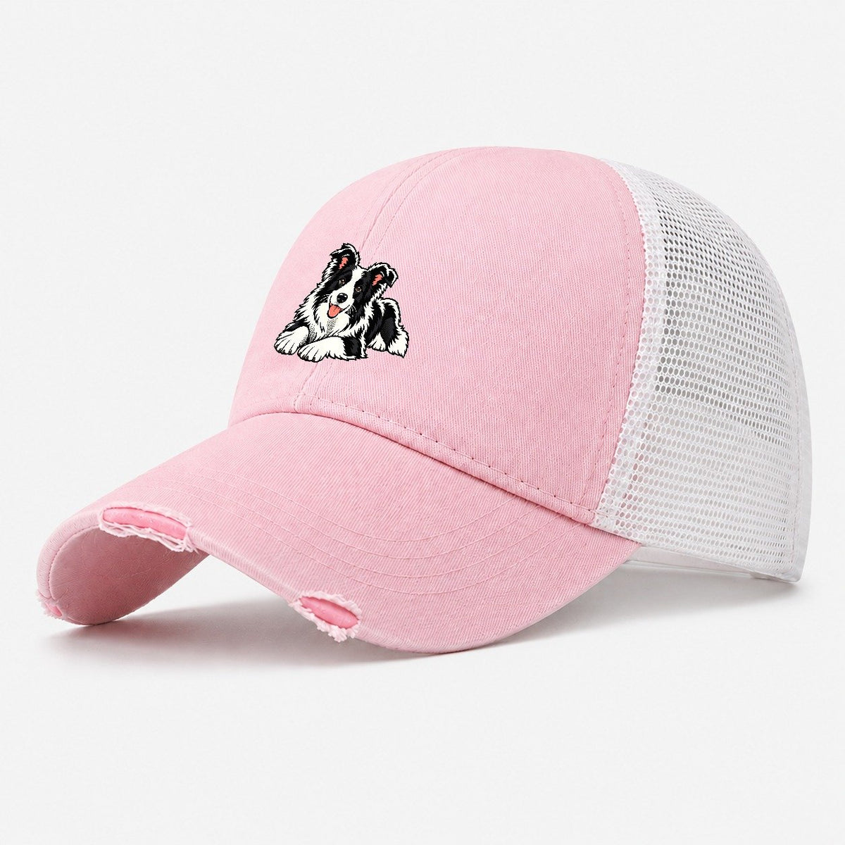 Pop Art Border Collie Lying Down Top Breeds Washed Trucker Hat – Light Pink