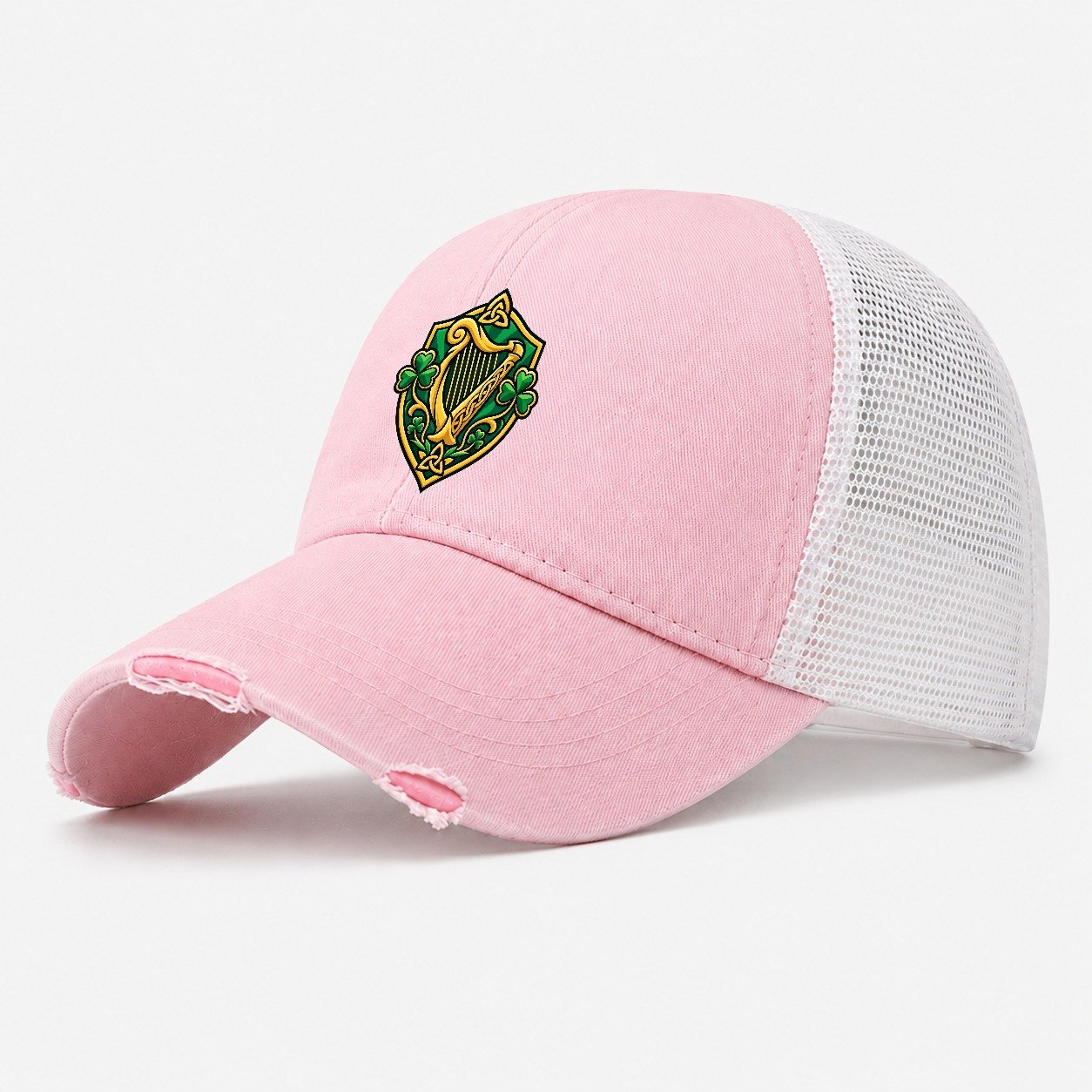 Ireland Minimal Emblem Country Logos Washed Trucker Hat – Light Pink