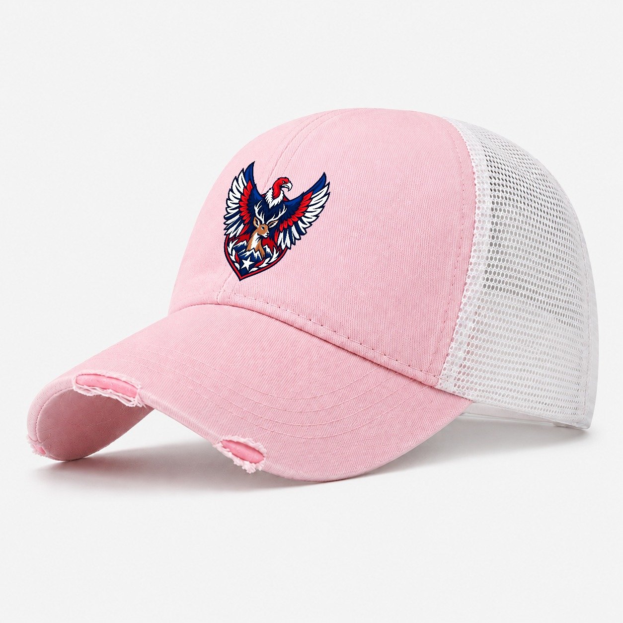 Chile Minimal Emblem Country Logos Washed Trucker Hat – Light Pink