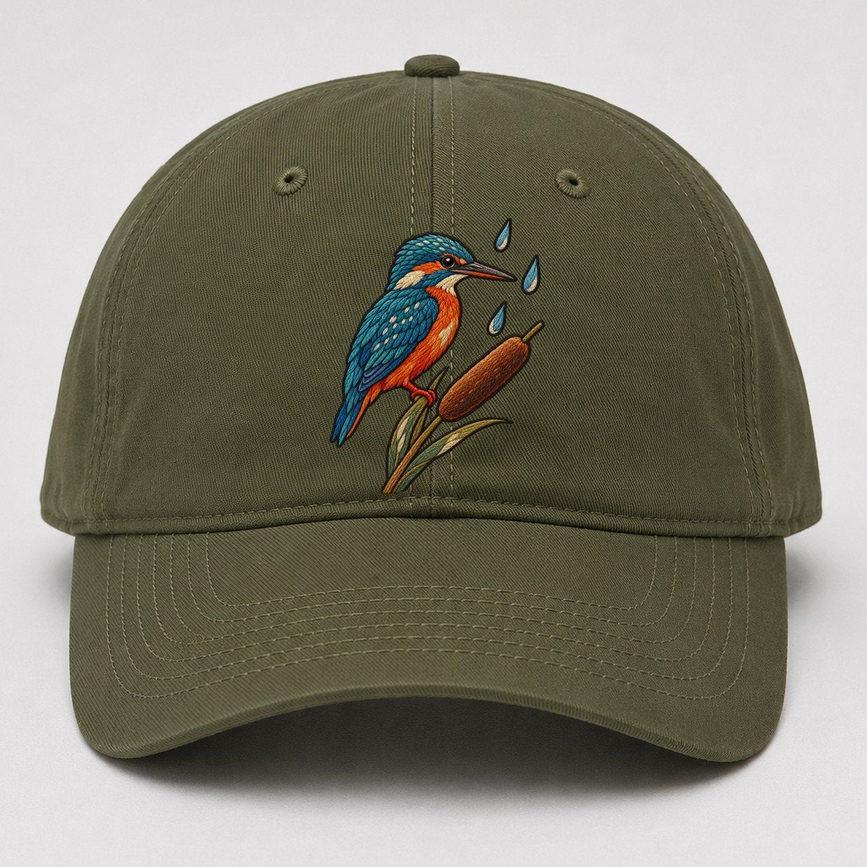 Kingfisher Rain Pause Gentle Wild Baseball Cap – Army Green
