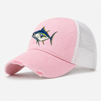 Tuna Silhouette Fishing Elegant Washed Trucker Hat – Light Pink