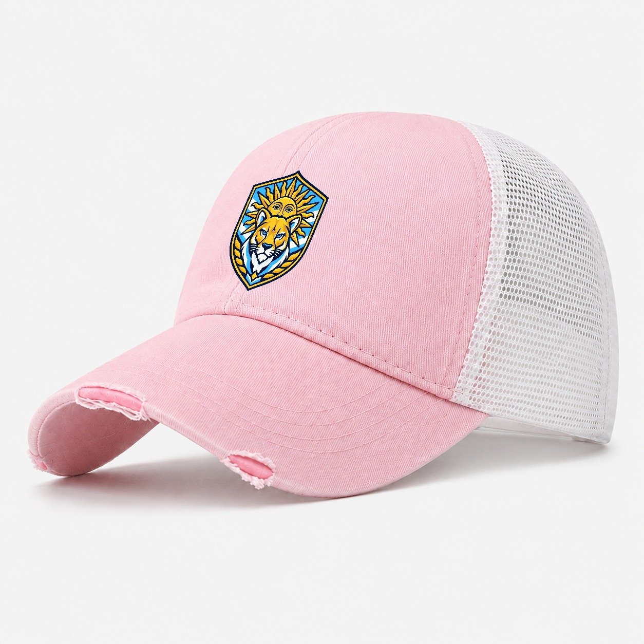 Argentina Minimal Emblem Country Logos Washed Trucker Hat – Light Pink