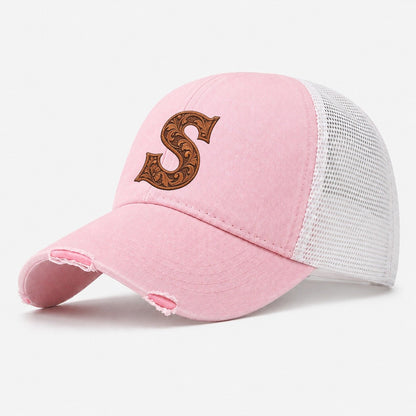 Tooled Leather S Monogram Washed Trucker Hat – Light Pink
