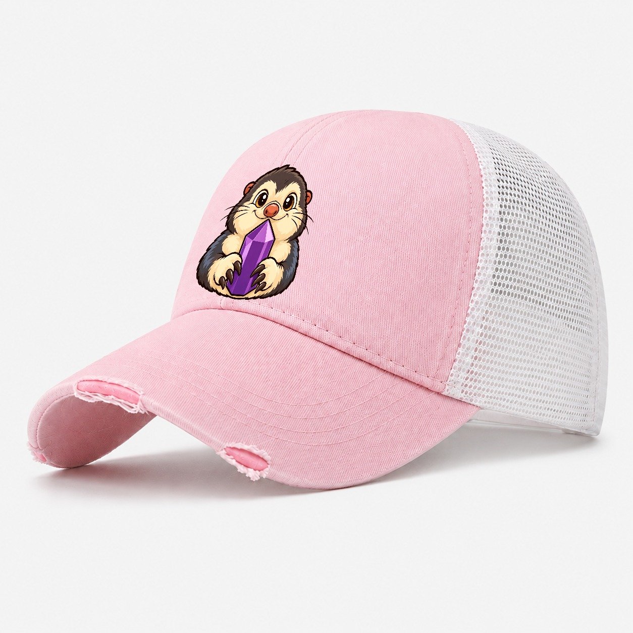 Pocket Thief Mole Rocks And Minerals Washed Trucker Hat – Light Pink