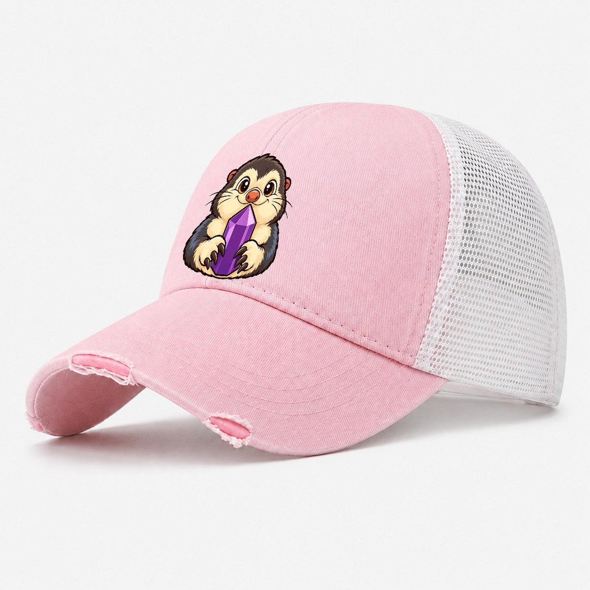 Pocket Thief Mole Rocks And Minerals Washed Trucker Hat – Light Pink