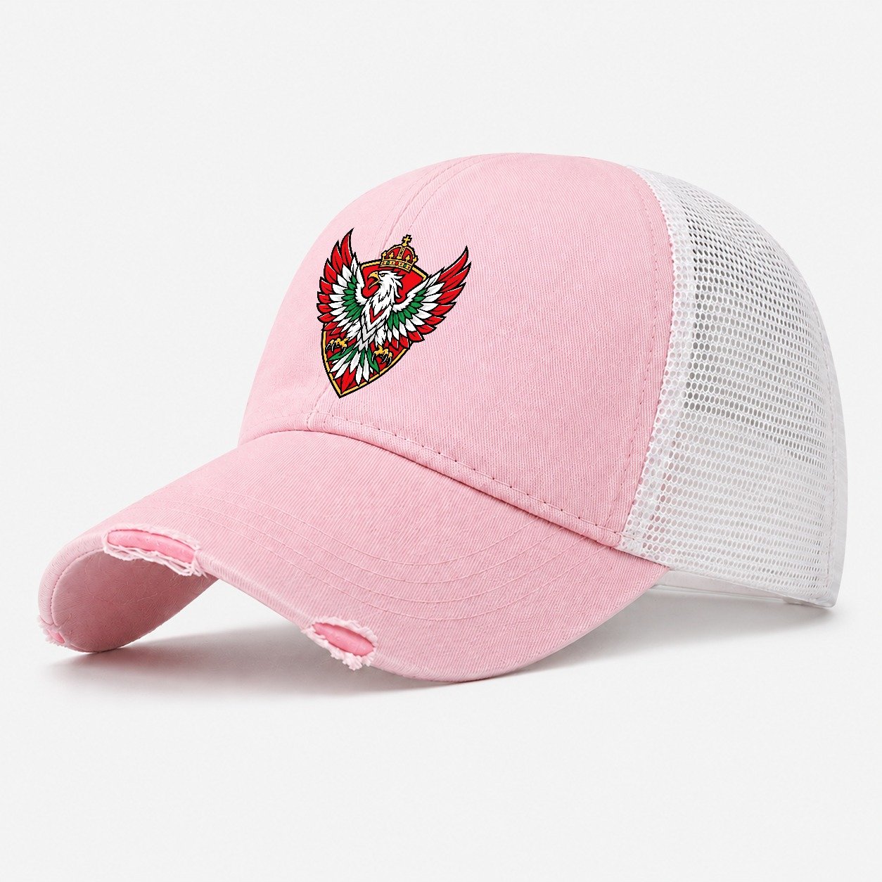 Hungary Minimal Emblem Country Logos Washed Trucker Hat – Light Pink