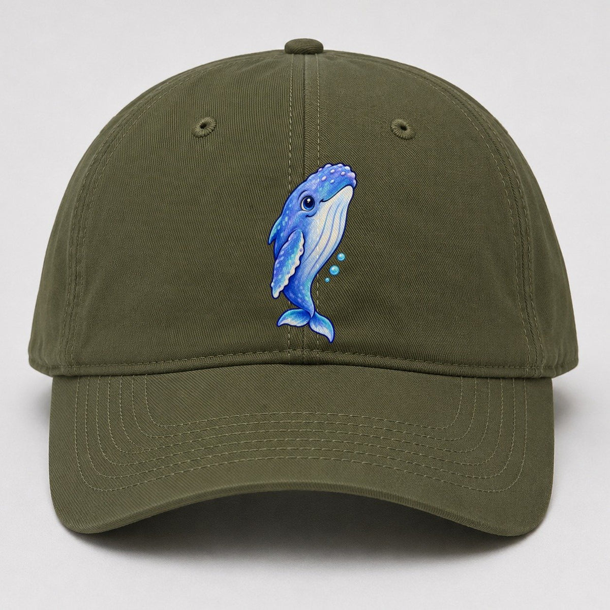 Humpback Whale Gentle Rise Sea Sprite Baseball Cap – Army Green