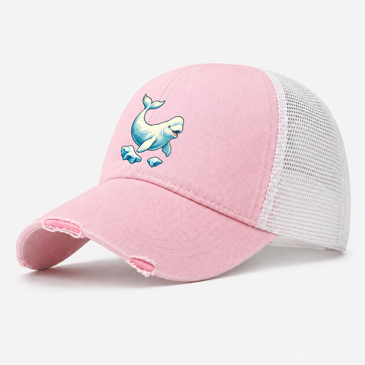 Beluga Whale And Floating Ice Canada Cultural Icons Washed Trucker Hat – Light Pink