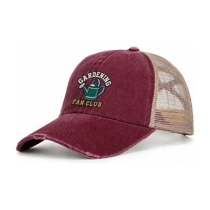 Gardening Fan Club Women's Ponytail Trucker Hat – Burgundy Khaki