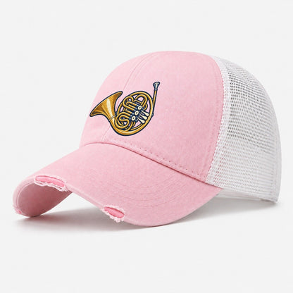 French Horn Tiny Solo Marks Washed Trucker Hat – Light Pink