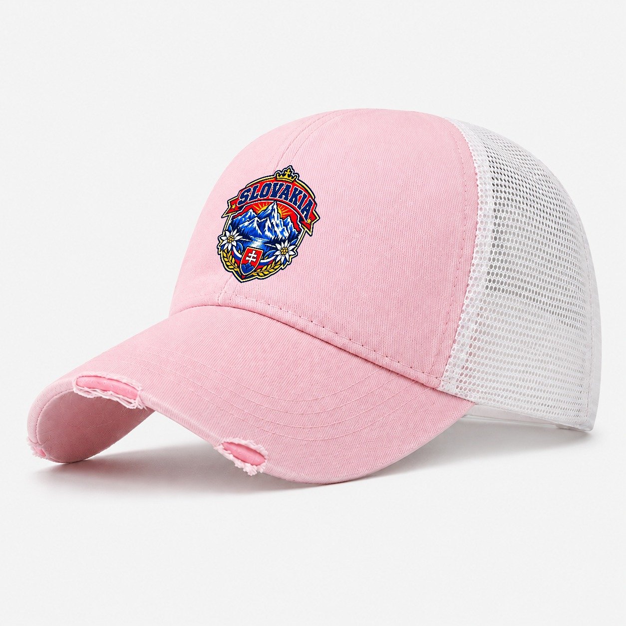Slovakia Retro Badge Country Logos Washed Trucker Hat – Light Pink