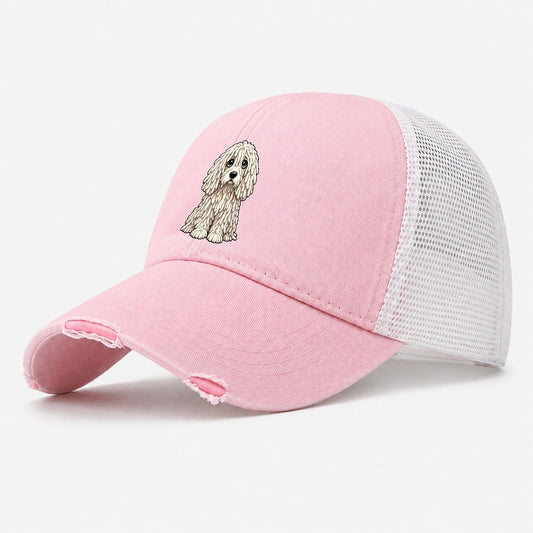 Komondor Sitting Sweetheart Washed Trucker Hat – Light Pink