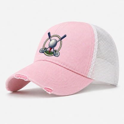 Crossed Clubs Crest Golf Life Washed Trucker Hat – Light Pink