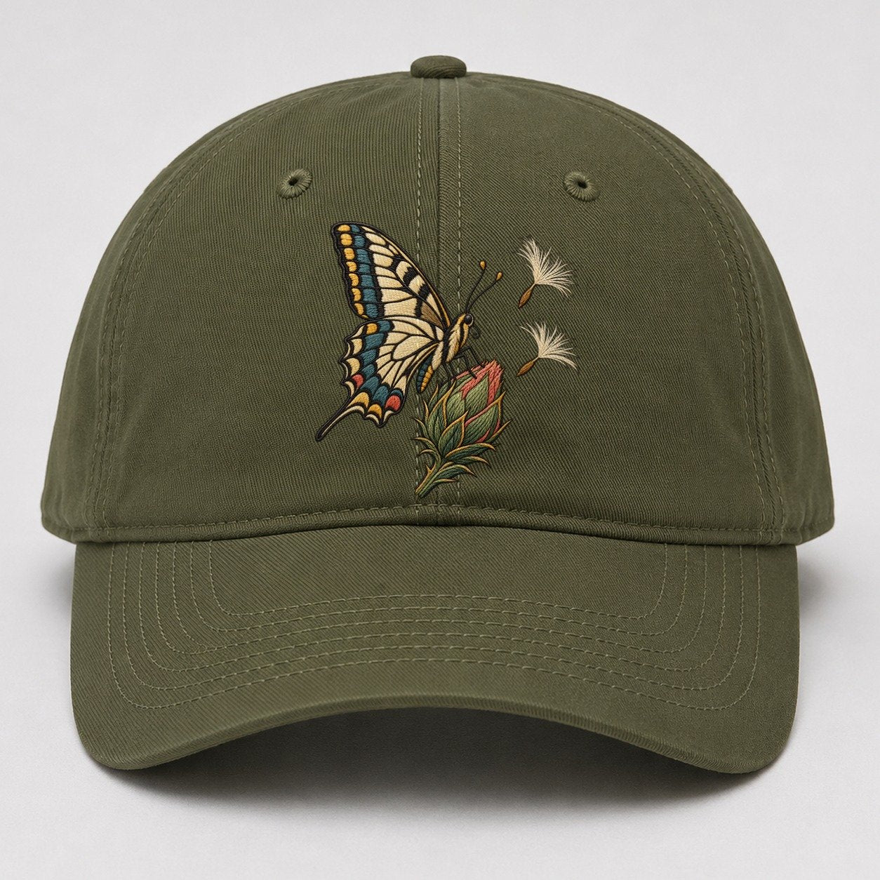 Swallowtail Thistle Rest Gentle Wild Baseball Cap – Army Green