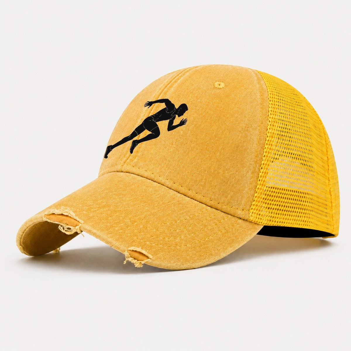 Sprinting Runner Silhouette Washed Trucker Hat – Yellow