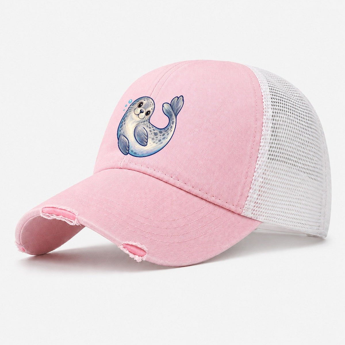 Seal Side Roll Sea Sprite Washed Trucker Hat – Light Pink