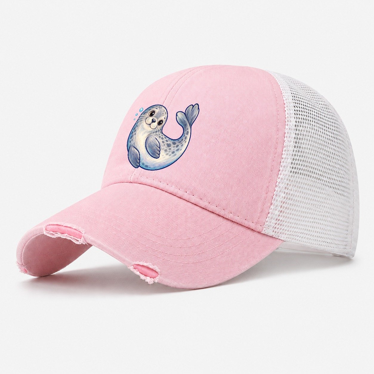 Seal Side Roll Sea Sprite Washed Trucker Hat – Light Pink