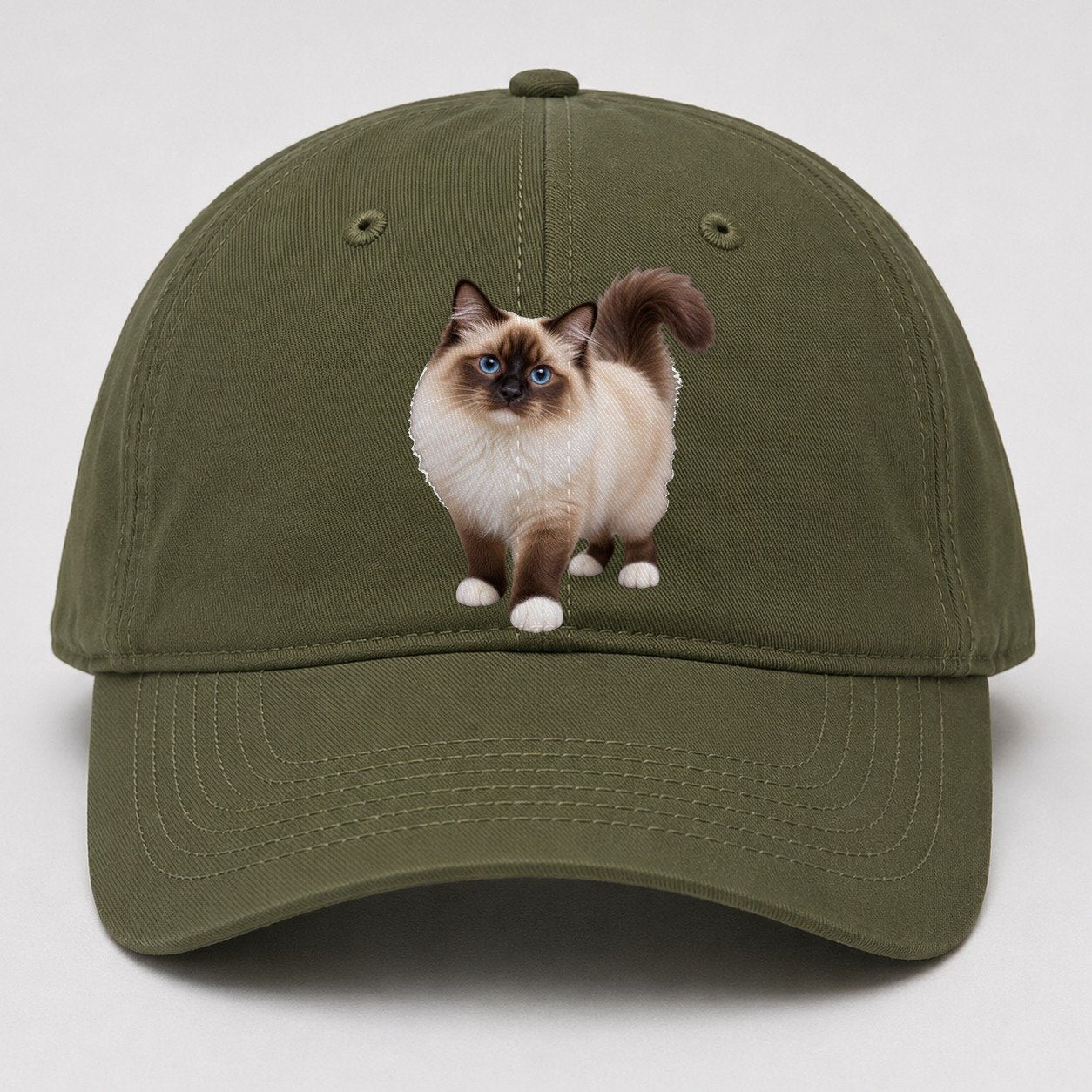 Birman Standing Three Quarter Realistic Cat Portrait Baseball Cap – Army Green