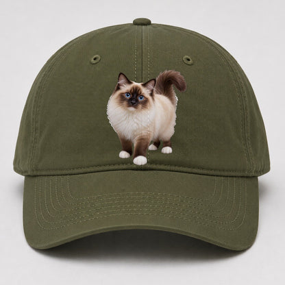 Birman Standing Three Quarter Realistic Cat Portrait Baseball Cap – Army Green