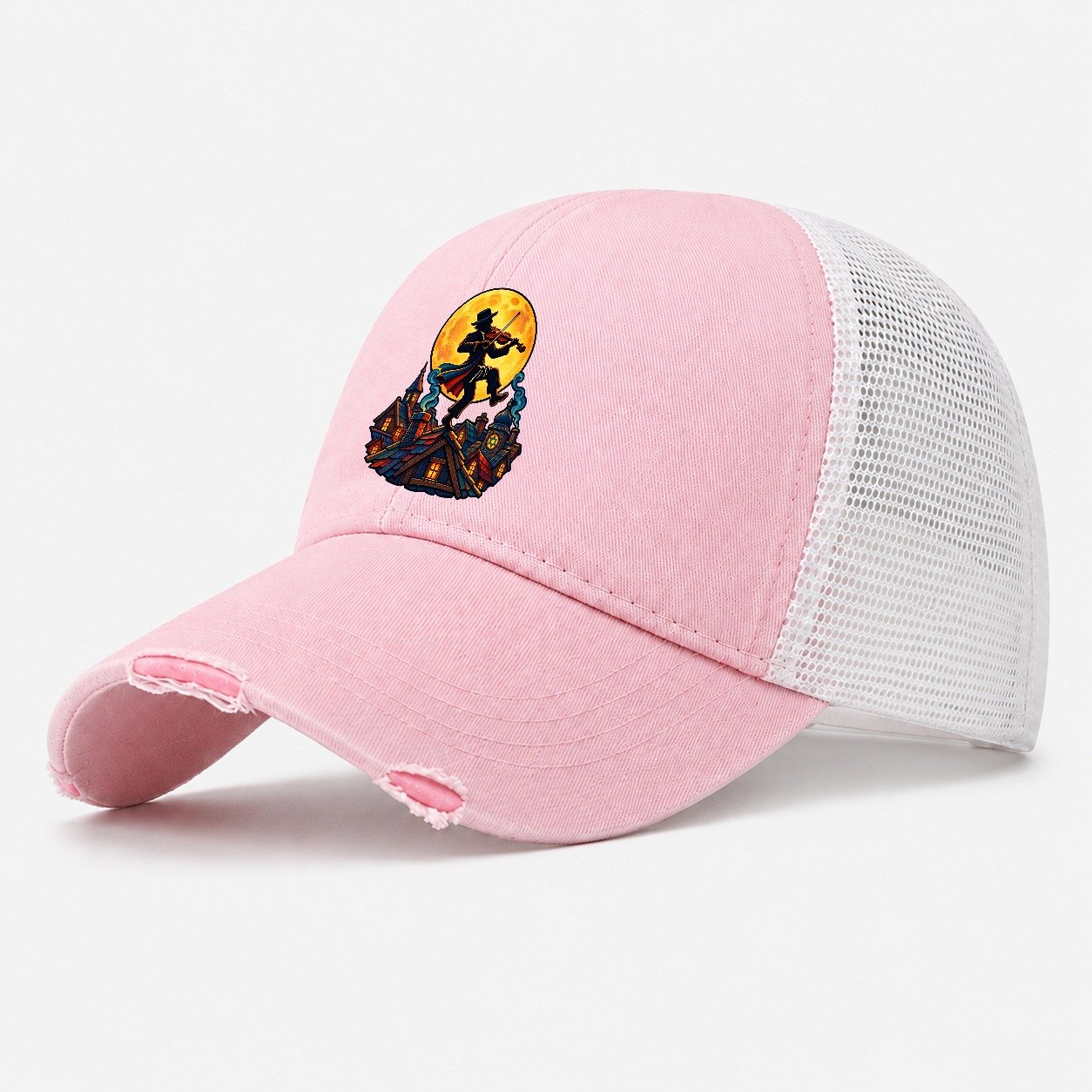 Shtetl Fiddler Roof Judaism Heritage Washed Trucker Hat – Light Pink
