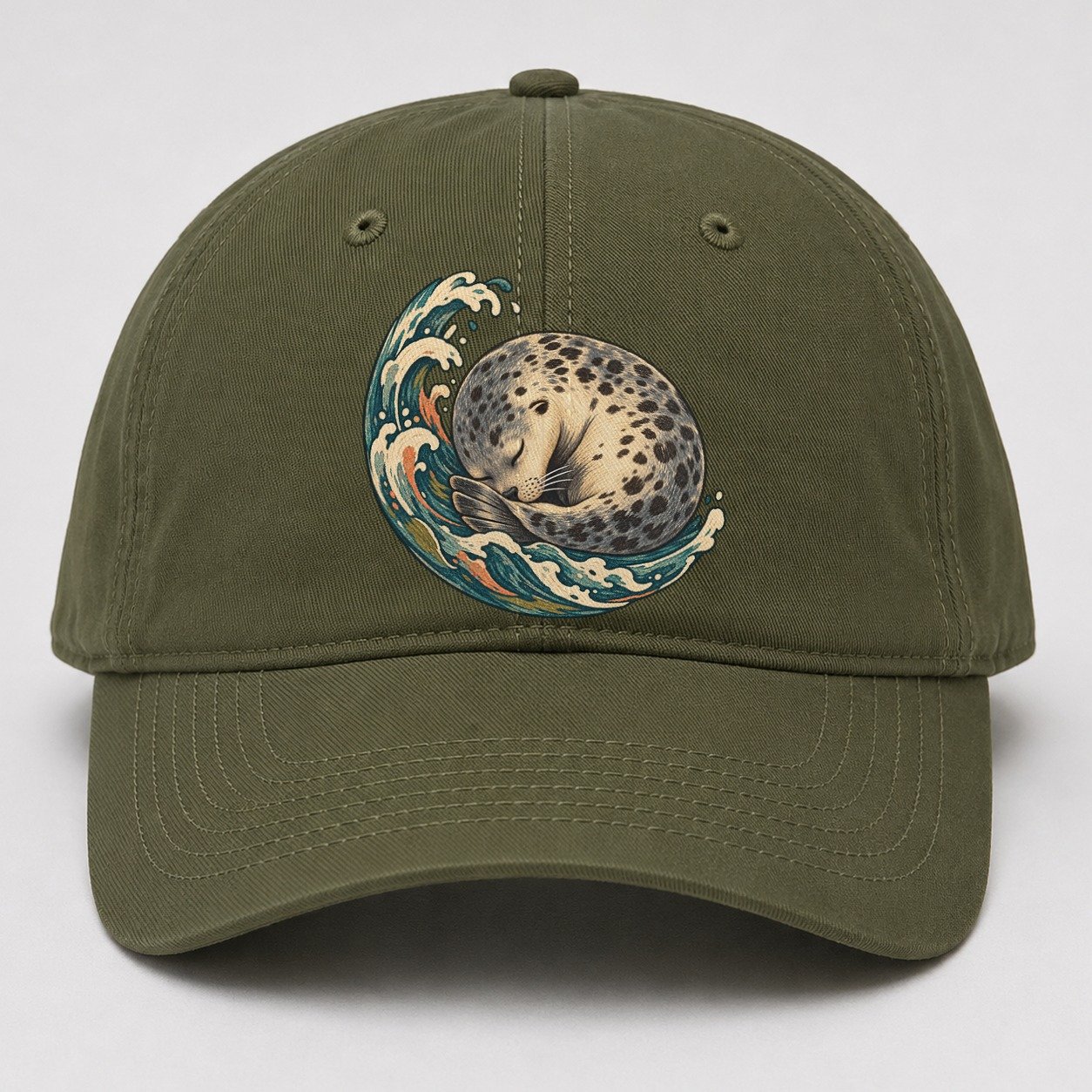 Sleeping Seal Tide Crescent Gentle Wild Baseball Cap – Army Green