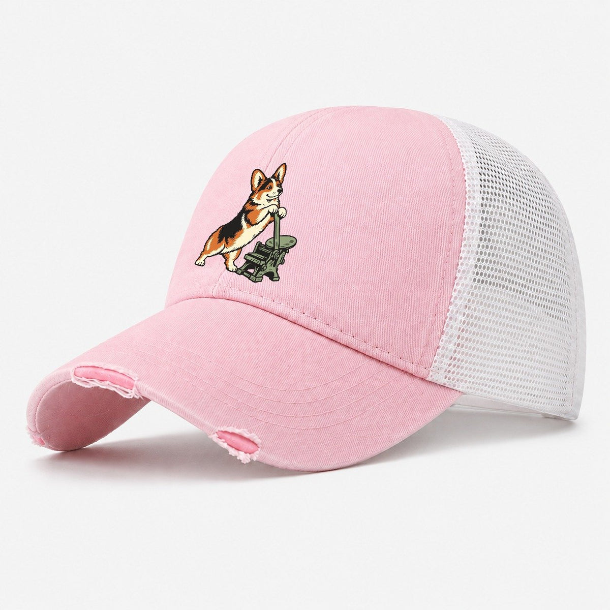 Corgi Letterpress Sundown Familiars Washed Trucker Hat – Light Pink