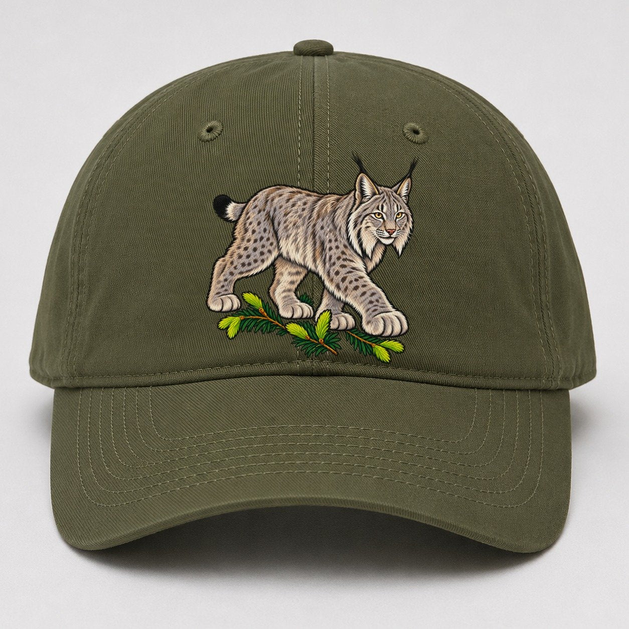 Canada Lynx And Spruce Tips Canada Cultural Icons Baseball Cap – Army Green