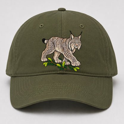 Canada Lynx And Spruce Tips Canada Cultural Icons Baseball Cap – Army Green