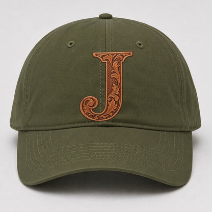 Tooled Leather J Monogram Baseball Cap – Army Green
