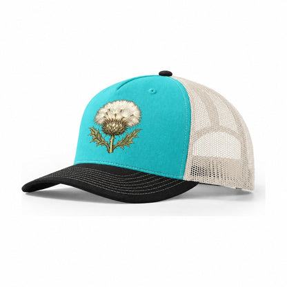 Thistle Silvery Seedhead Pastimes Companions Trucker Hat – Aqua Black White