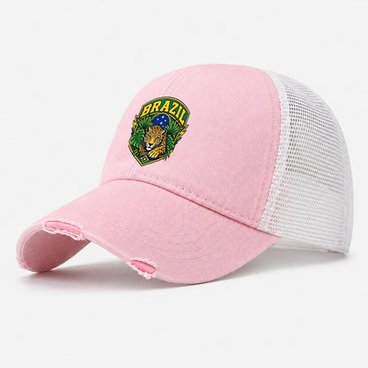 Brazil Retro Badge Country Logos Washed Trucker Hat – Light Pink